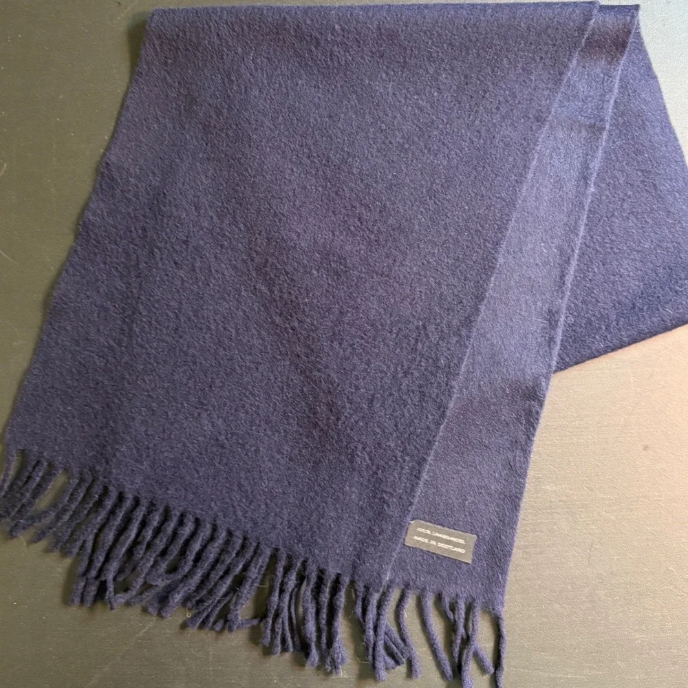 Vintage Lambswool Scarf Made in Scotland Purple Fringed Winter Neckwear
